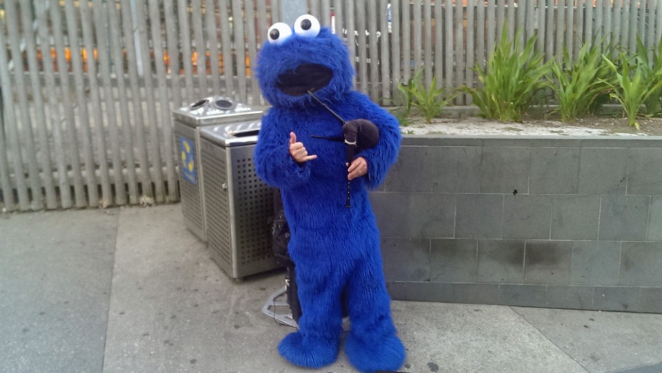Just a guy dressed as Cookie Monster playing the bagpipes